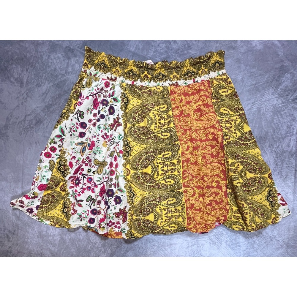 Fire Los Angeles Mini Skirt Womens Small Multicolor Paisley Pleated Bohemian